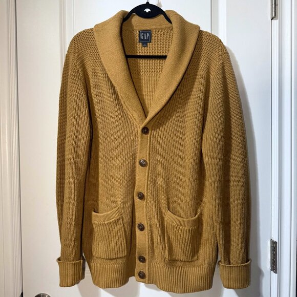 GAP Men’s Shawl Collar Button-Up Knit Cardigan Sweater – Camel - Size M - Picture 2 of 7